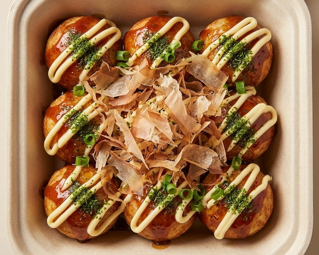 Ultimate Takoyaki loaded with crab, shrimp, cheese and quail egg at Takoyami Calgary