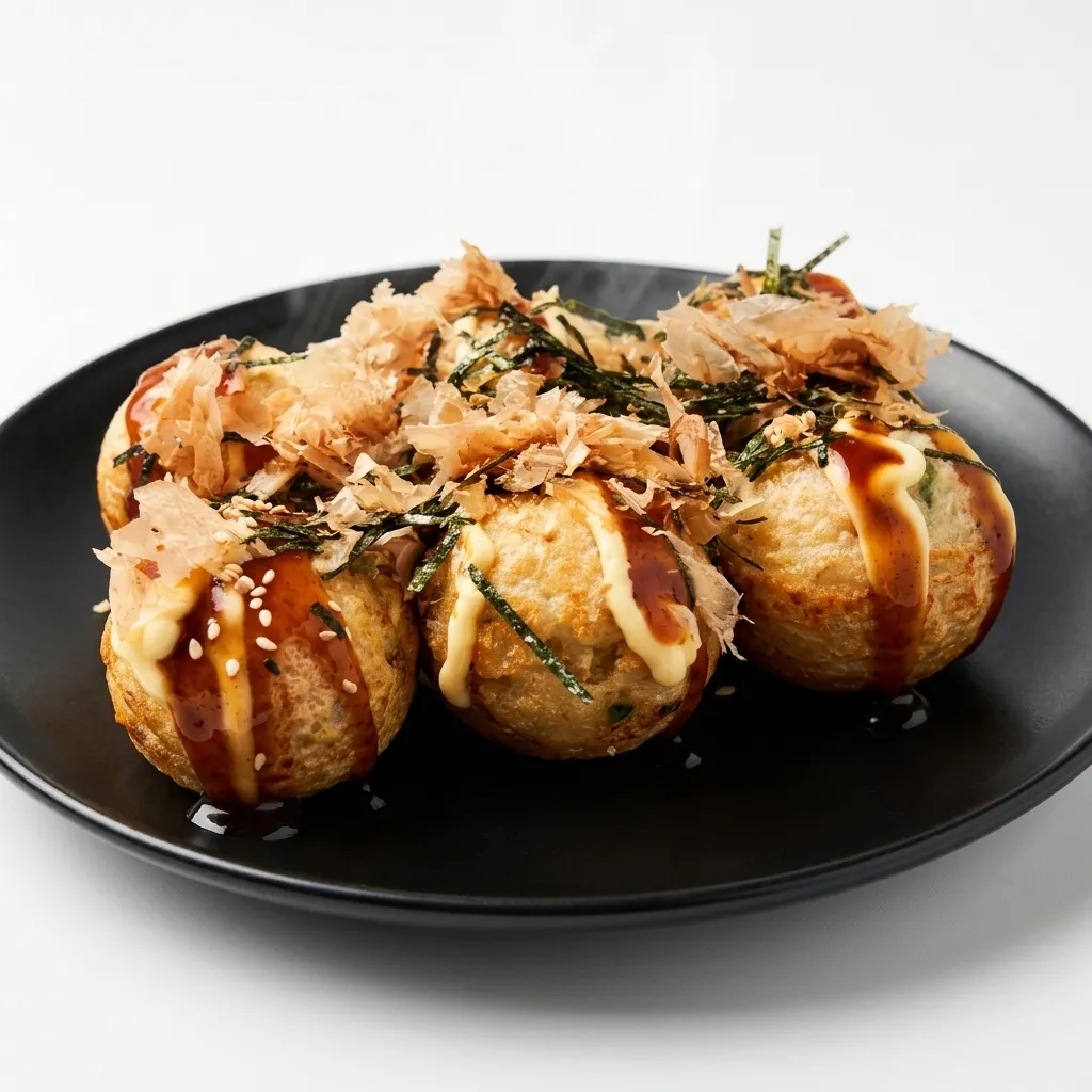 Ultimate takoyaki with crab, octopus, shrimp, cheese and quail egg in Calgary